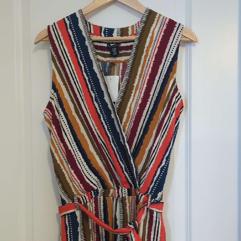 Mercer & Madison | Multicolour Striped Jumpsuit, Elastic Waist With Belt, Medium